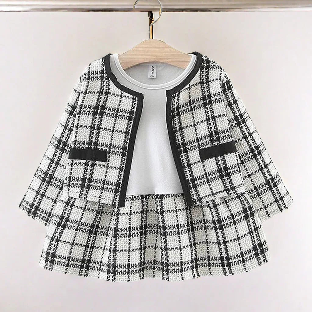 Baby Girl Clothes Set Kid Dress+Coat 2Pcs Girl Suit Fashion Plaid Baby Costume Wedding Party Toddler Outfit Princess Dress A897