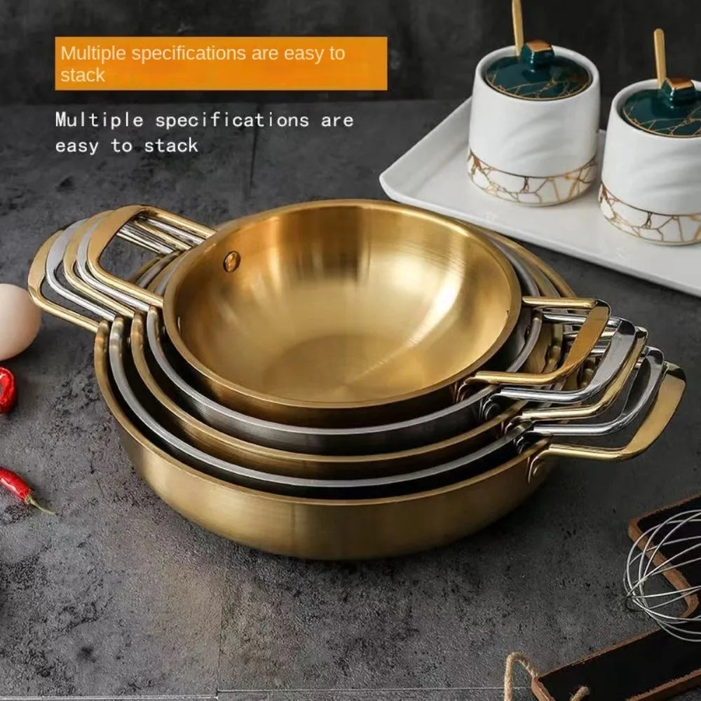 Kitchen Stainless Steel Seafood Rice Pot Home Cooking Paella Pan Picnic Snack Plates Cookware Saucepan Dry Pots with Handle