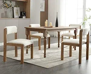 Mid Century Modern Dining Chairs Set of 4, Fabric Linen Kitchen Chairs Upholstered Farmhouse Dining Room Chairs Armless Side Ch