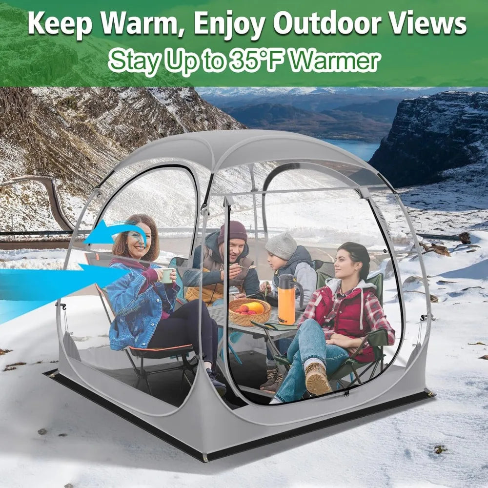 All Weather Sport Tent - Instant Pop Up Bubble Tent with Ventilation Ports and Removable Top Cover - Clear Weather Proof Pod Sun