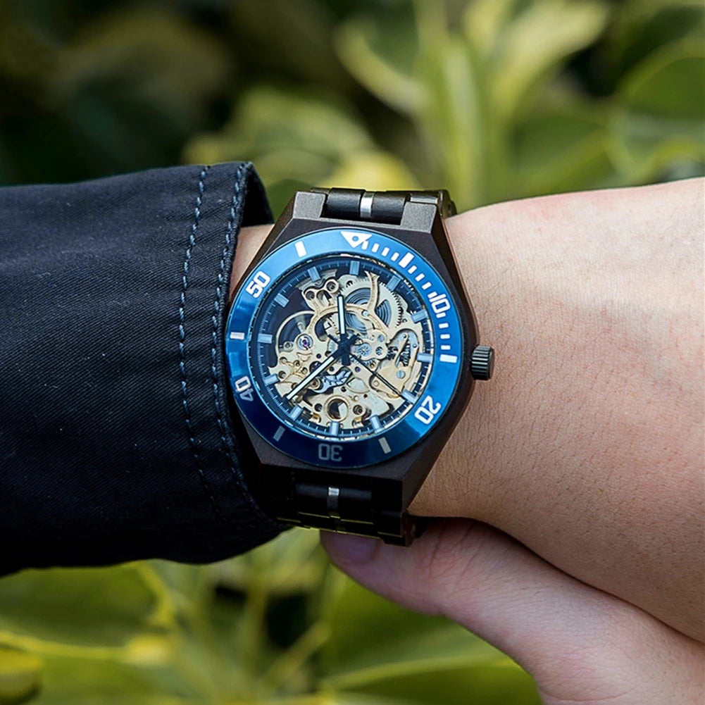 Mechanical Watch BOBO BIRD Wooden Watches Men Luxury Fashion Automatic Wristwatch Luminous Timepiece Clock Custom Gift Box OEM