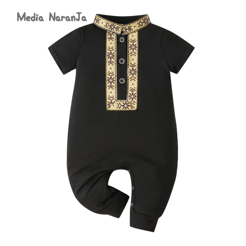 Baby boy arabic style clothes 3 colors black green white printed short sleeved rompers holiday Ramadan jumpsuits photo props