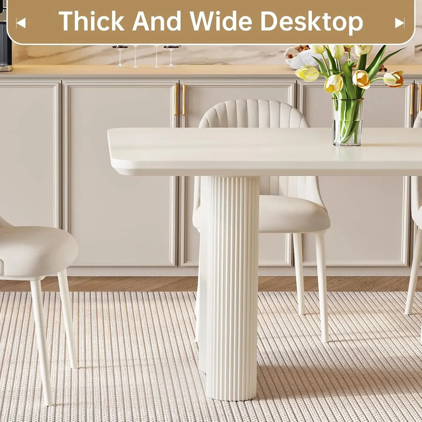 Modern Dining Table for 8, 78.97" Large Rectangular Kitchen Table, Cream White Wavy Table Legs, Easy to Assemble