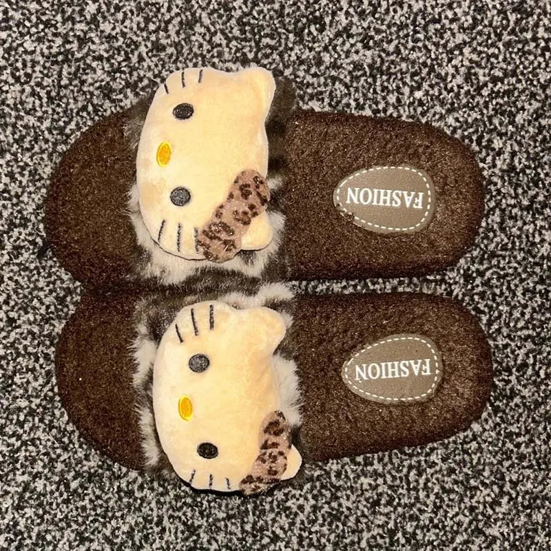 Hellokitty Slippers KT Cat Cartoon Kawaii Cute Home Plush Slippers Anime Fashion Casual Outdoor Ladies Slippers Woman Shoes Gift