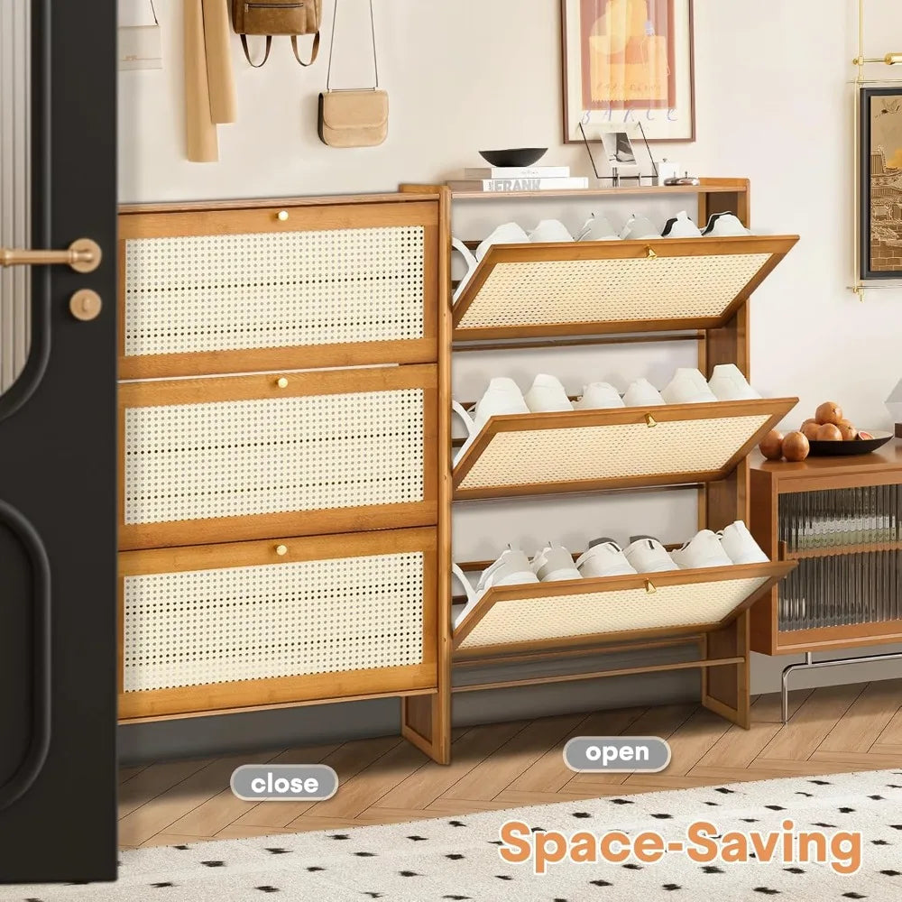 Thin Bamboo Shoe Cabinet with 3 Drawers, 47'' Narrow Slim Freestanding Hidden Shoe Storage for Entryway Living Room Hallway
