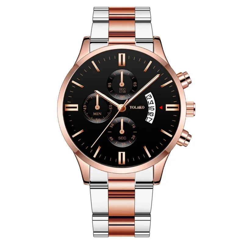 Men's Fashion Sports Watches for Men Business Stainless Steel Quartz Wristwatch Calendar Man Casual Leather Luminous Clock Watch