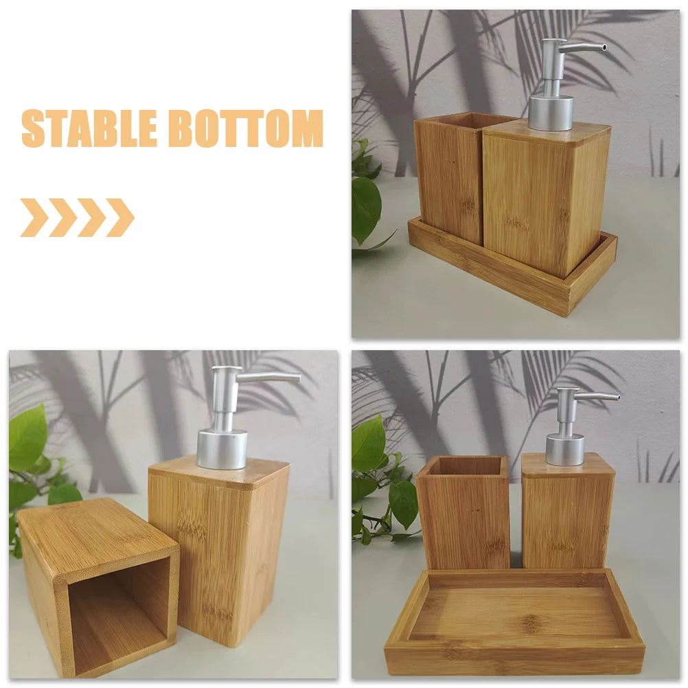 Bamboo Bathing Accessories Set Toothbrush Cup Hand Soap Dispenser Shampoo Container Storage Lotion Bottle Bathroom Necessities