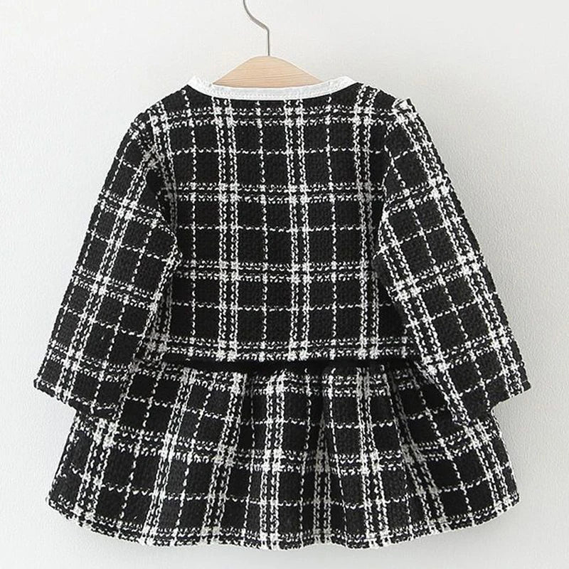 Baby Girl Clothes Set Kid Dress+Coat 2Pcs Girl Suit Fashion Plaid Baby Costume Wedding Party Toddler Outfit Princess Dress A897