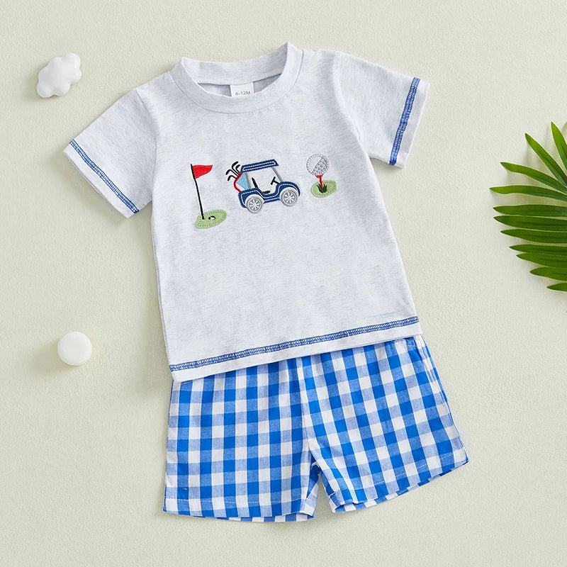 2024-12-13 Lioraitiin Toddler Baby Boy Golf Outfit Short Sleeve T-shirt Top and Shorts Set Golf Birthday 2Pcs Summer Clothes