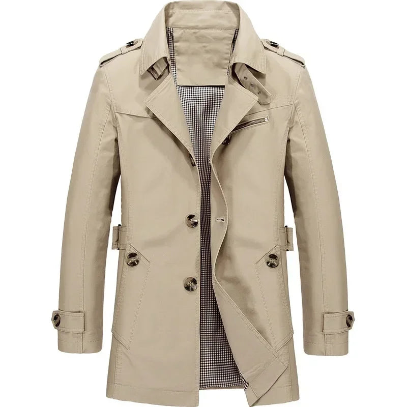 Spring Autumn and Winter Fashion Street Coat Men's Business Coat Long Jacket Pure Cotton Casual Windbreaker Coat
