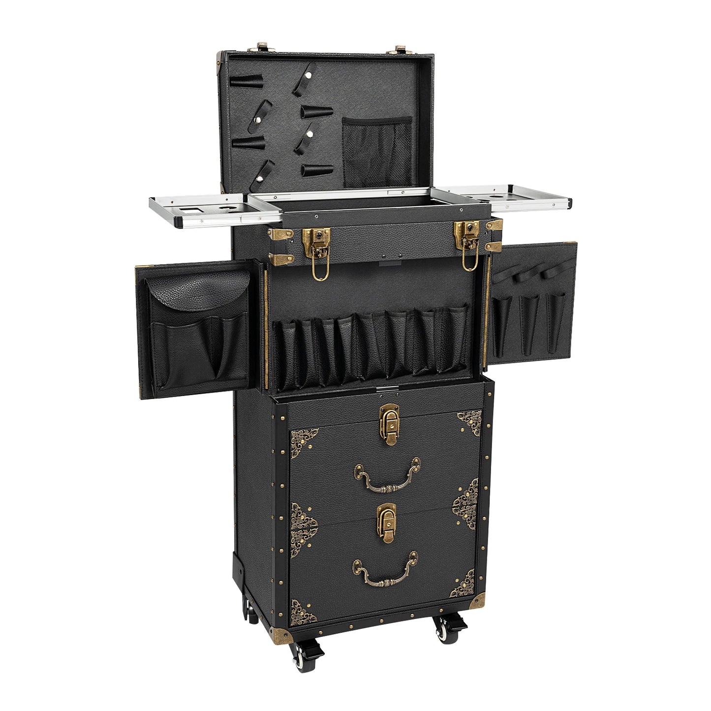 Portable Makeup Train Case,Professional Lockable Rolling Makeup & Hairdressing Trolley for Hair Tool,for Hairdressers and Makeup