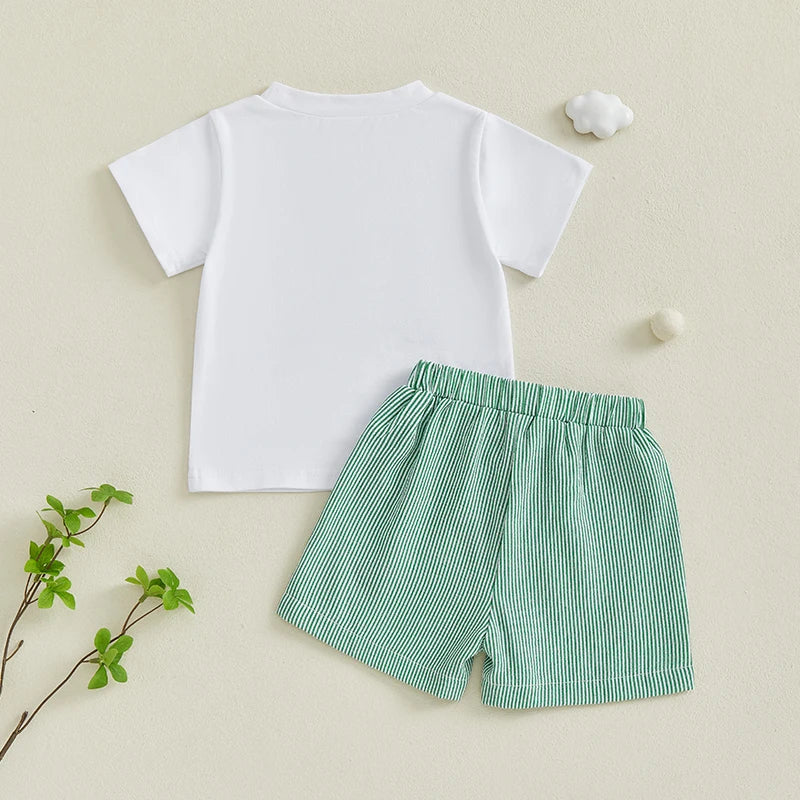 Lioraitiin Kids Boys Shorts Set Short Sleeve Embroidery Golf Cart T-shirt with Striped Shorts Toddler Set Summer Outfit