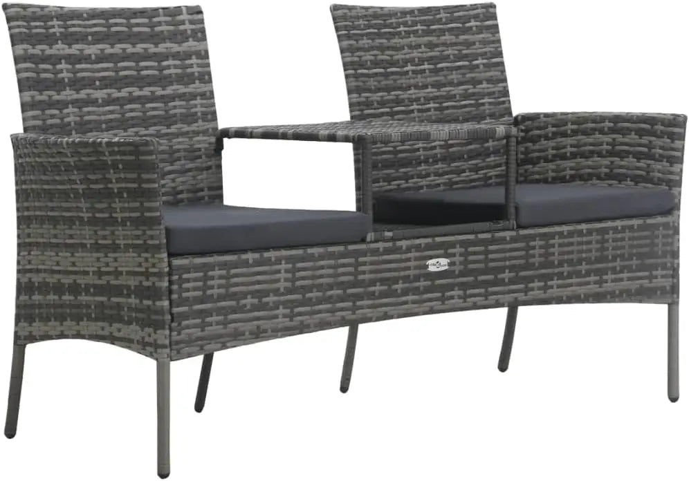 Modern 2Seater Patio Sofa with Tea Table WeatherResistant Lightweight Poly Rattan Outdoor Furniture Set Anthracite