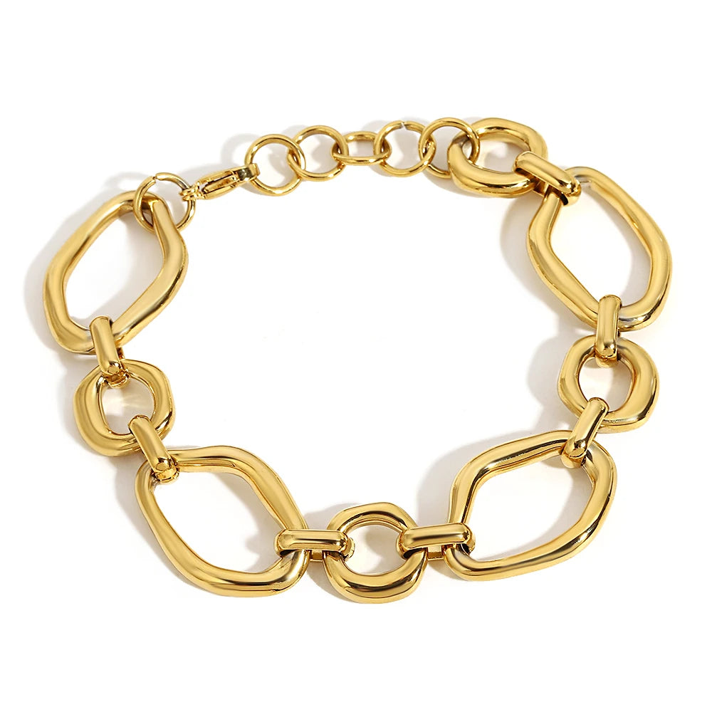 Multiple Punk Chunky Gold Plated Thick Chain Stainless Steel Bracelet for Women Twist Irregular Geometric Cuban Chain Bracelets