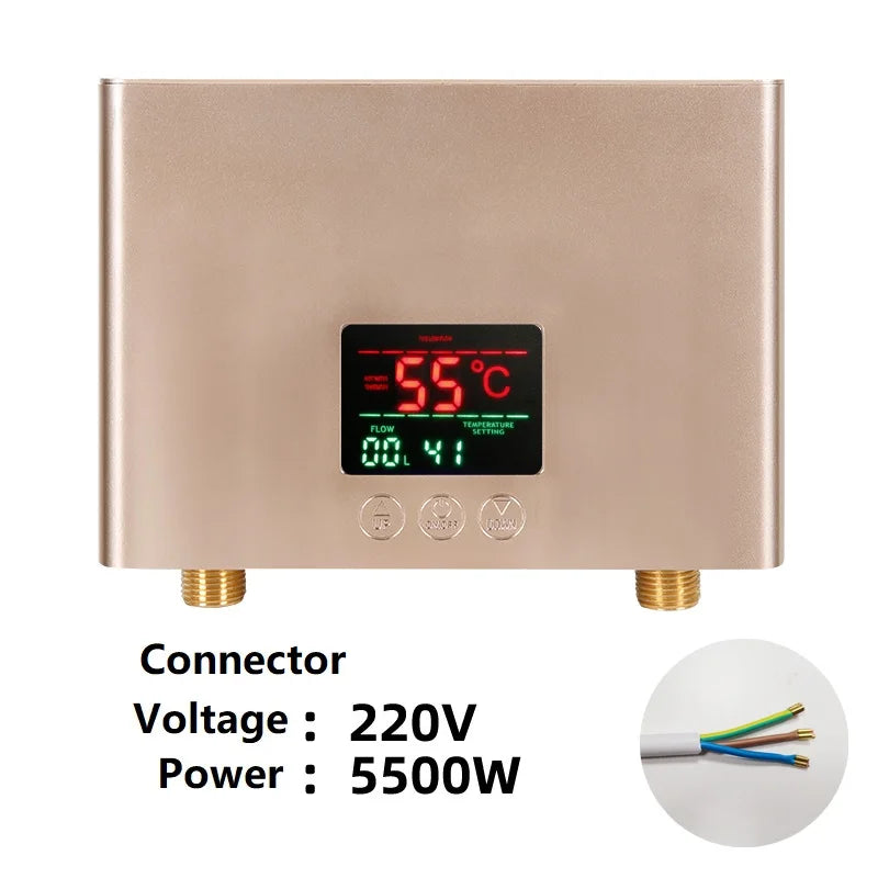 110V/220V Instant Water Heater Bathroom Kitchen Wall Mounted Electric Water Heater LCD Temperature Display with Remote Control