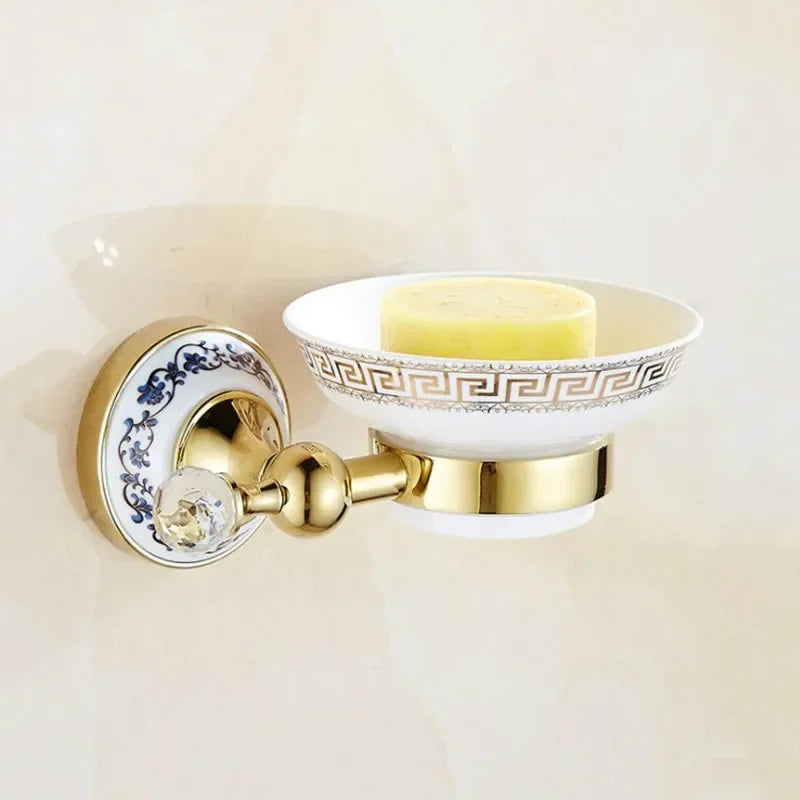 Bathroom Accessories Wall Mounted Paper Holder Toilet Gold Towel Ring Soap Box Cup Holder Luxury Ceramic Bathroom Hardware Set