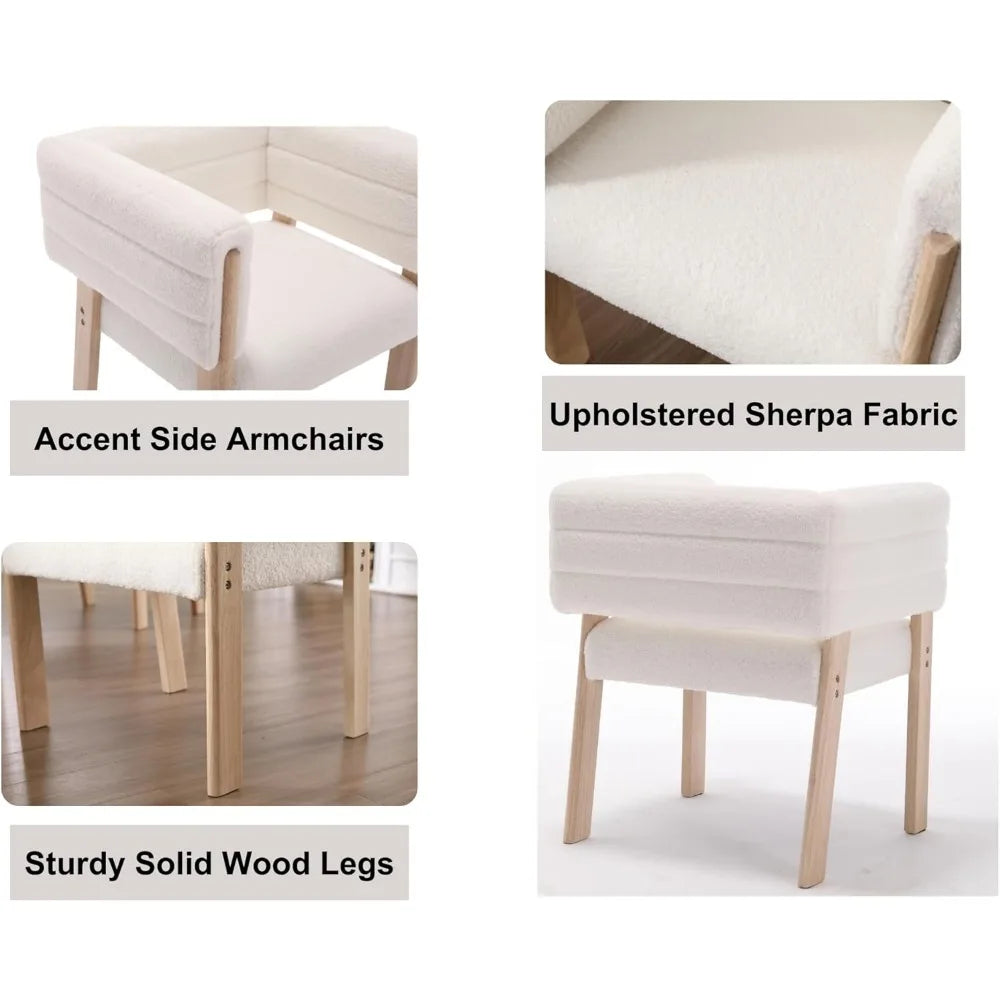 Mid Century Barrel Upholstered Dining Chairs Set of 4, Sherpa Fabric Kitchen Dining Chairs Modern Accent Side Armchairs with Wo