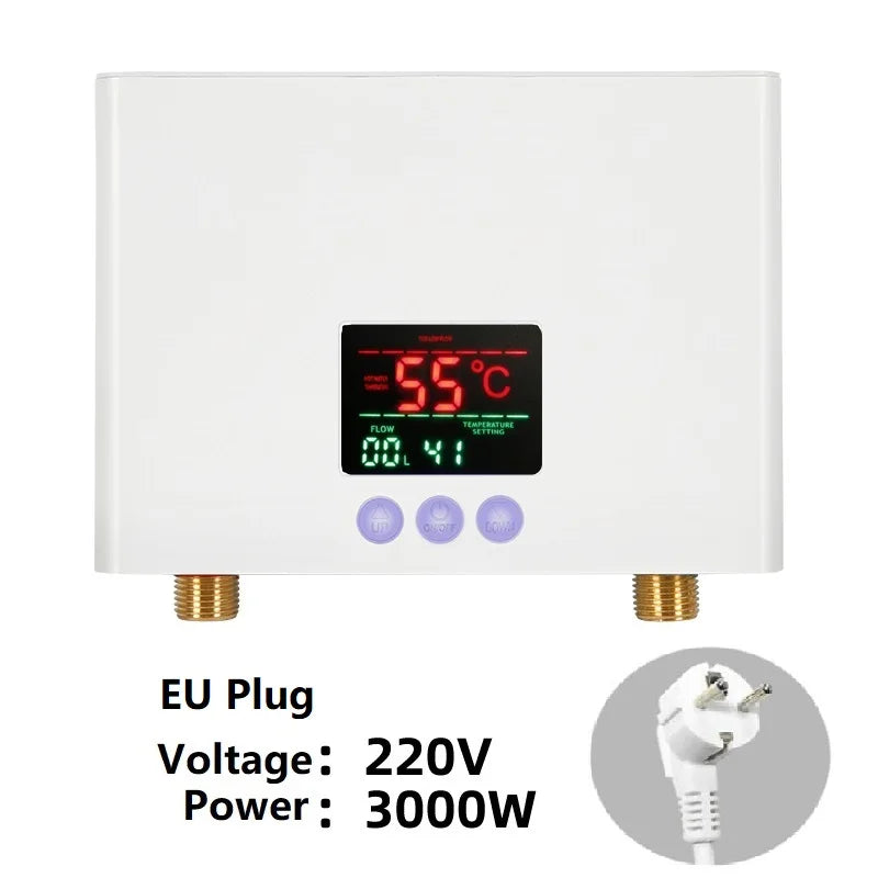 110V/220V Instant Water Heater Bathroom Kitchen Wall Mounted Electric Water Heater LCD Temperature Display with Remote Control