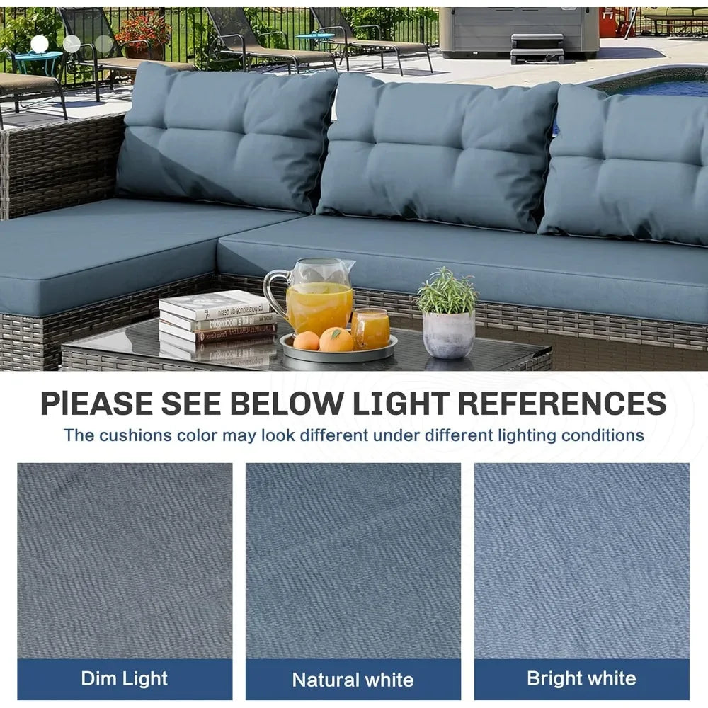 3-Piece Outdoor Patio Furniture Set – Waterproof All-Weather L-Shaped Sectional Sofa with Cushions & Glass Table for Durable Ou