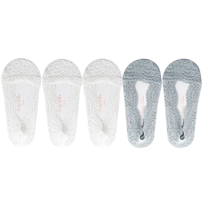 5 Pairs/Lot Socks Women's Ankle Short No-Show Invisible Foot Summer Thin Cotton Set White Low Cut Boat Lace Silicone Non-Slip