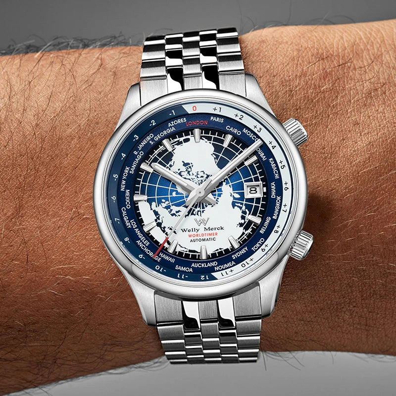 WM Watch Automatic Mechanical Men Watches High Quality Sapphire World Time Original Recognized Brand Welly Merck Watch Man WM057