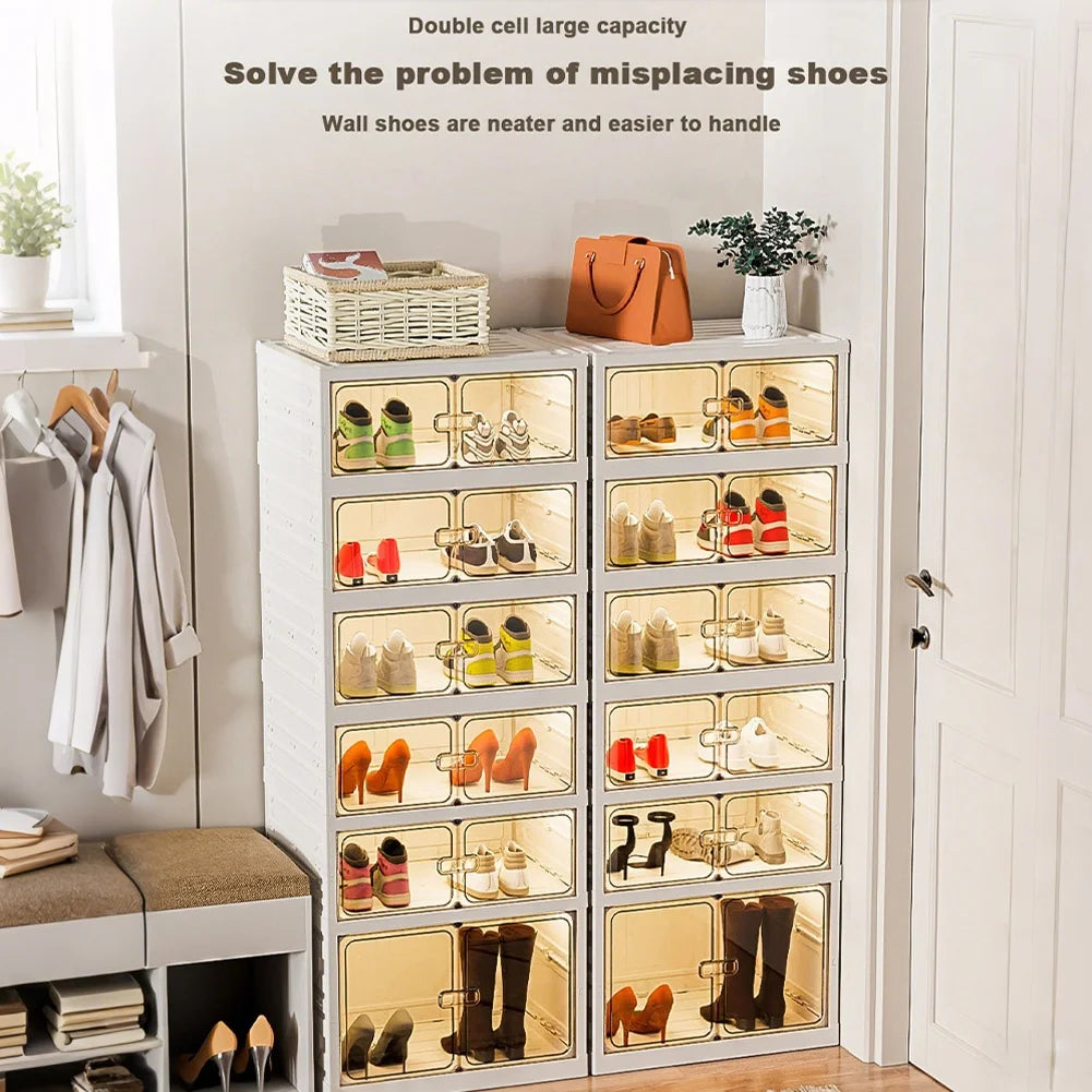 Foldable Shoe Rack 6/9 Tier Stackable Shoe Storage Cabinet for Narrow Storage Space Organizer Boxes for Hallway Living Room