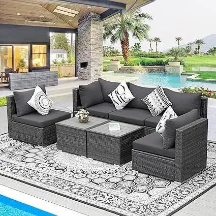 Large High-Back Wicker Patio Conversation Set – Rattan Outdoor Sectional Sofa for Backyard, Garden & Outdoor Living Spaces