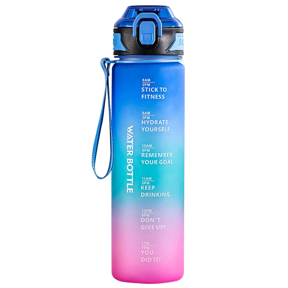 1L Water Bottle Leakproof Gradient Matte Motivational Water Bottle with Time Marker for Fitness Gym Camping Outdoor Sports