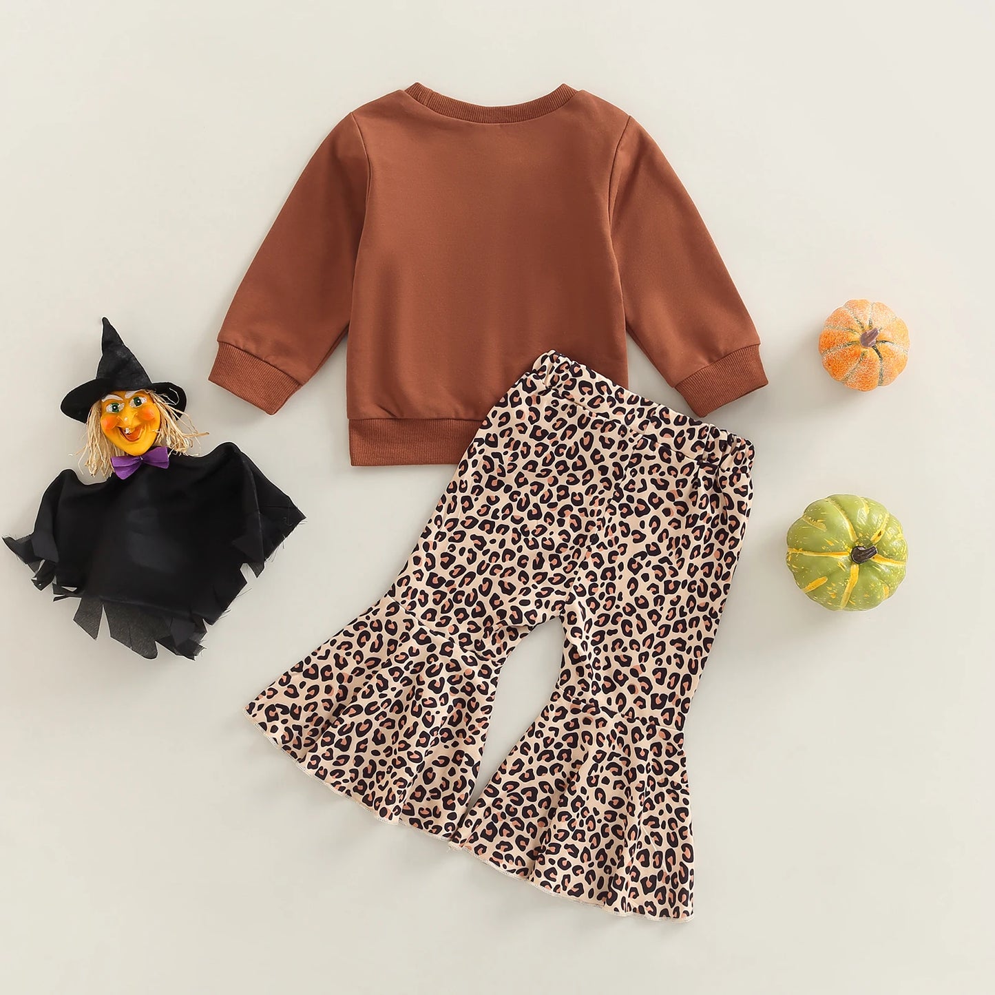 2022-07-25 Lioraitiin 0-4years Kid Girls Pants Suit Long Sleeve Letters Print Loose Tops Long Leopard Bell-Bottoms Trousers