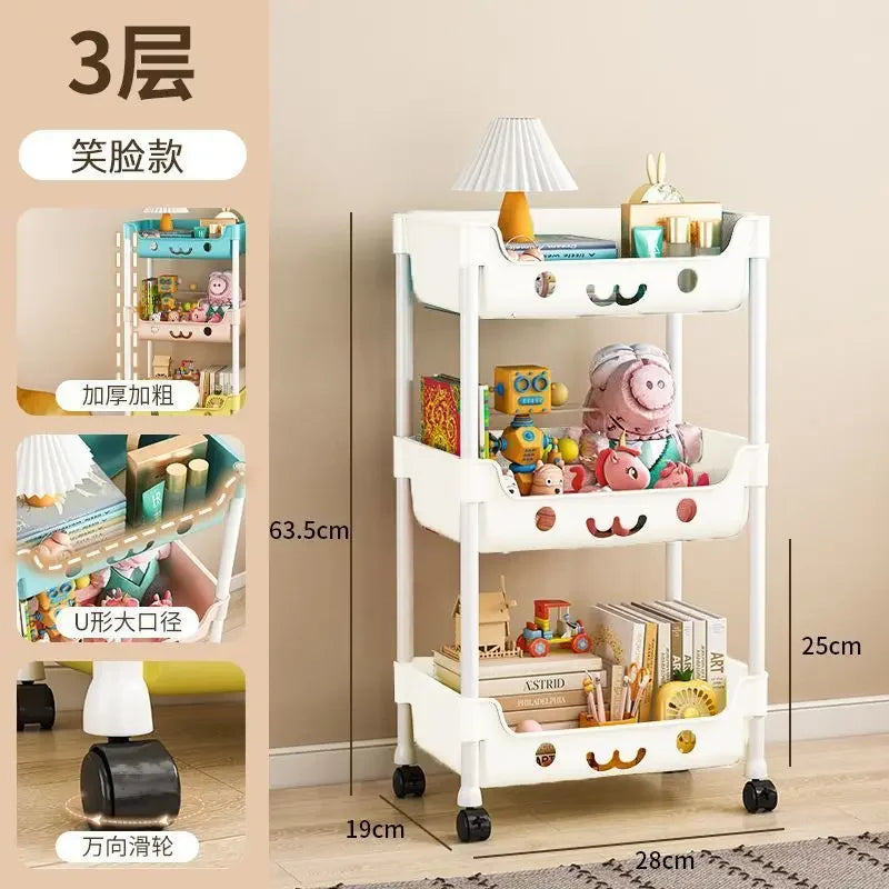 Durable Floor-to-Floor Multi-Storey Trolley Storage Rack in Macaroon Style - for Bedroom Living Room & Child-Focused Storage