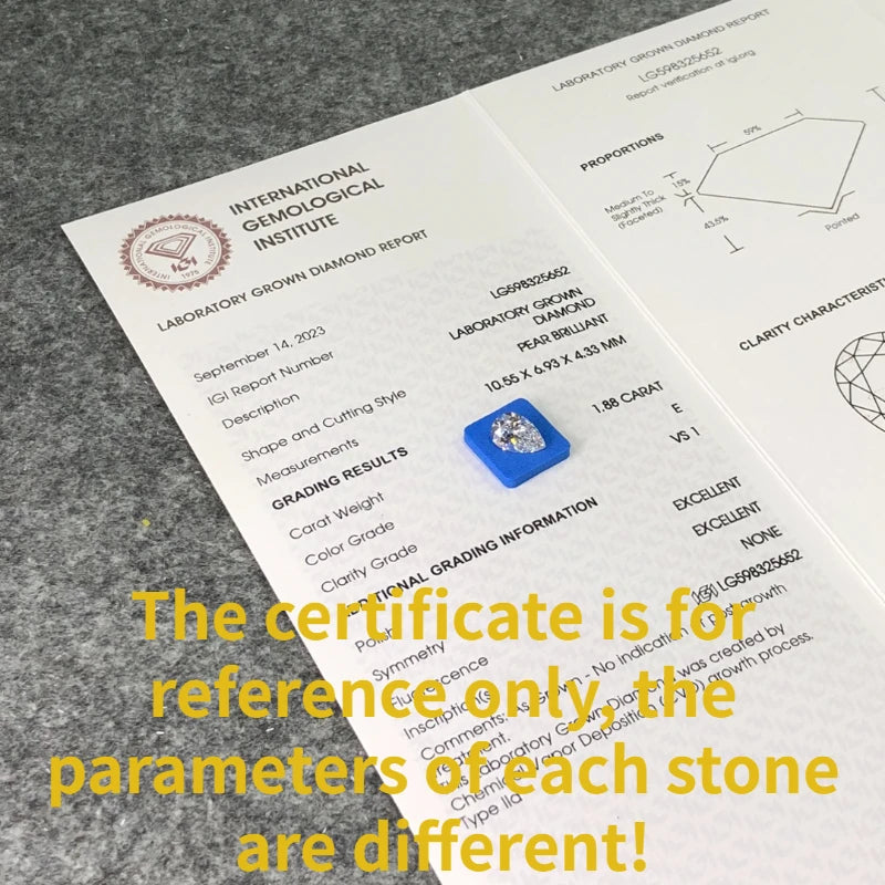 Pear Shape Lab Grown Diamonds With IGI Certificate CVD 1ct 1.5ct 2ct 2.5ct 3ct 5ct Laboratory Diamond Wholesale