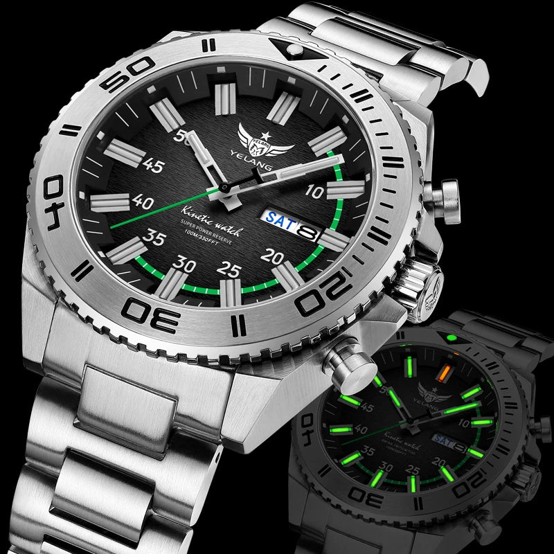 Yelang V1035 44mm Men Diving Watch Human Kinetic Energy Watch Brand Watch 100m Waterproof Watch luminous Japan PX83 Sapphire