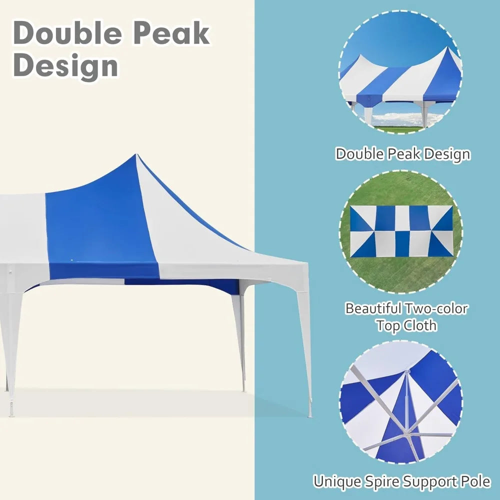 13x26ft Party Tent, White Wedding Tent, Heavy Duty Double Peaked Canopy Tent with Pole-Less Event Space, 60 Person Capacity Out