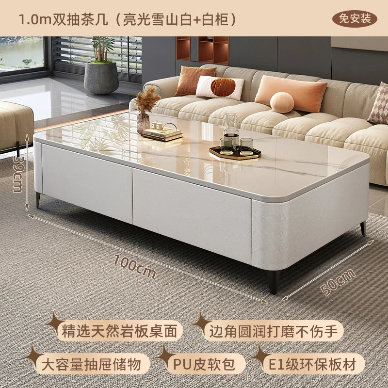 Rock slab coffee table living room home 2024 new small apartment light luxury advanced modern simple floor TV cabinet combinatio