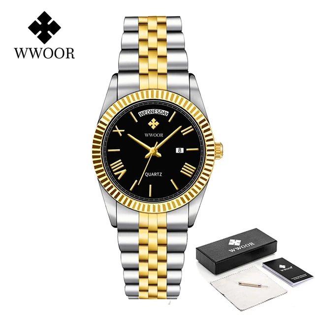 WWOOR Luxury Watches Gift For Men Waterproof Stainless Steel Date Clock New Men Quartz Wristwatches Male Watch Relogio Masculino