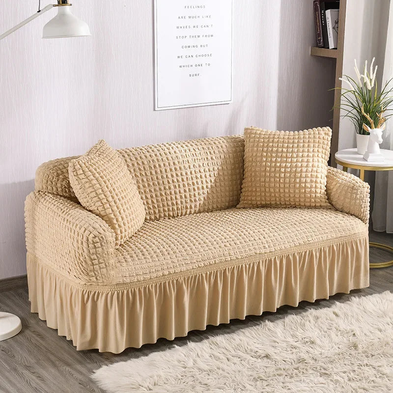 Sofa Cover for Living Room Thick Ruffled Seersucker Elastic L Shaped Corner Sofa Cover 1/2/3/4 Seater Cover for Sofa
