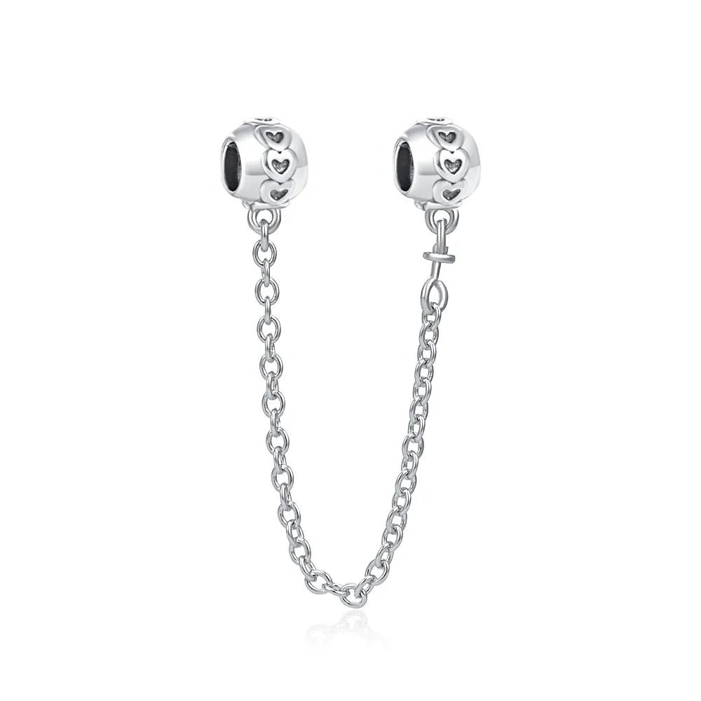 New 925 Silver Horseshoe Clover Star Cat Charm True eyes Pendant Safety Chain Bead Fit Original Bracelet Jewellery Gift dragon