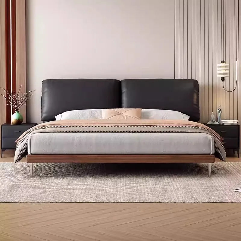 Minimalist European Double Bed Decoration Black Modern Pliable Double Bed Frame King Size Wooden Cama Matrimonial Furniture Home