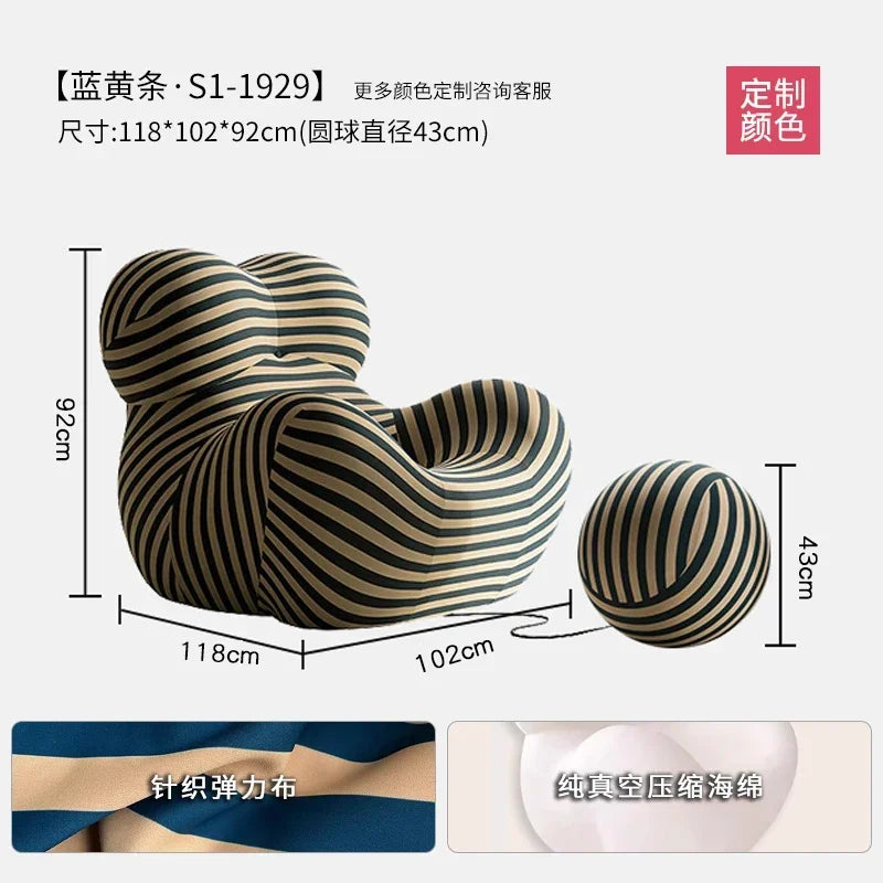 Modern Striped Bean - Bag Sofa with Ottoman, Cozy & Stylish Living Room Furniture,Designer Styles,Mom's Embrace Sofa