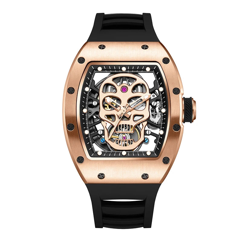 Fashionable Automatic Movement Mechanical Watch for Men Hollow Design High Quality Waterproof Mens Stylish Tonneau Rel