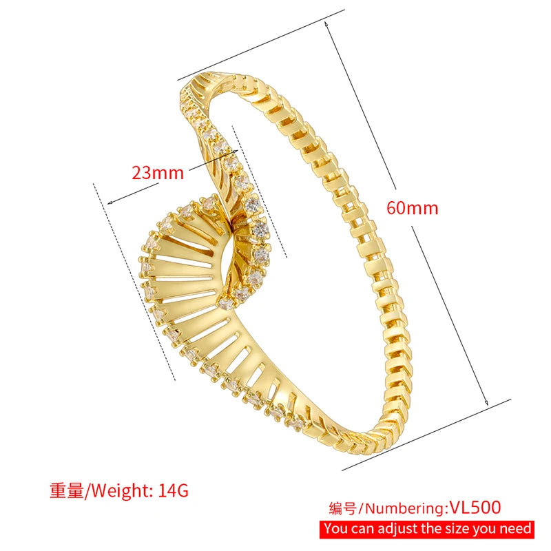 ZHUKOU 18K Golden Plated Brass Bracelet With Zirconia Earrings And Ring Collection Style Ladies Luxury Jewellery: VE1349