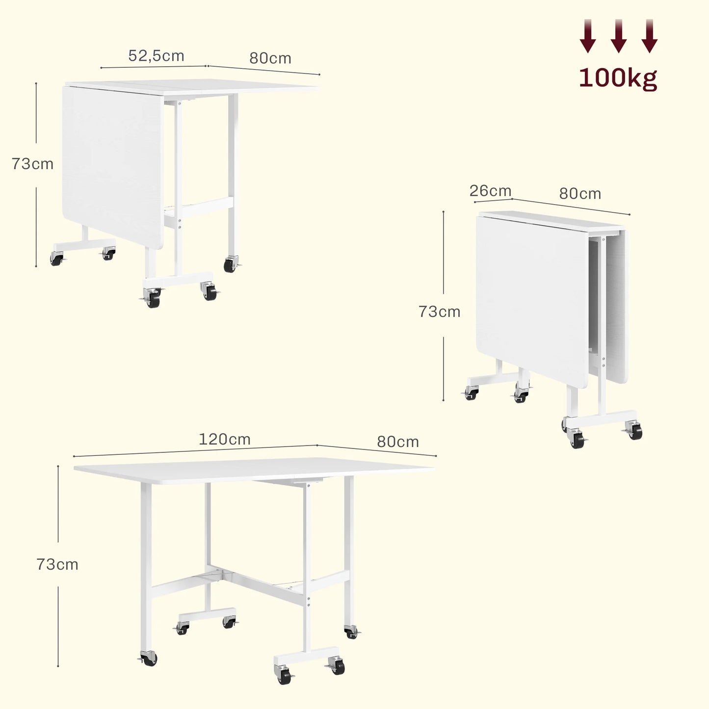 Homcom Folding Dining Table for 4-6 People with Wheels 120X80X73 cm