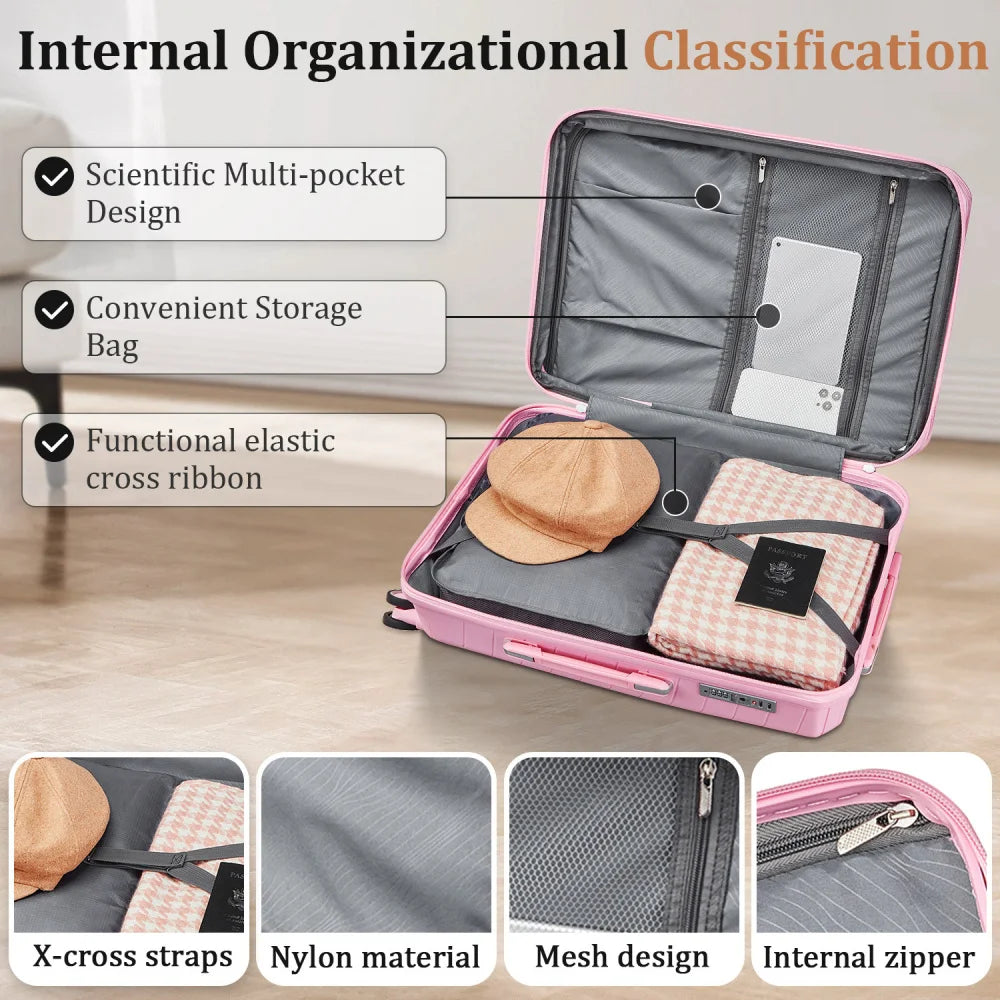 Luggage Sets 4 Piece(14/20/24/28), Expandable Lightweight Suitcase with 4 Double 360 Degrees Mute Spinner Wheels PP Materials