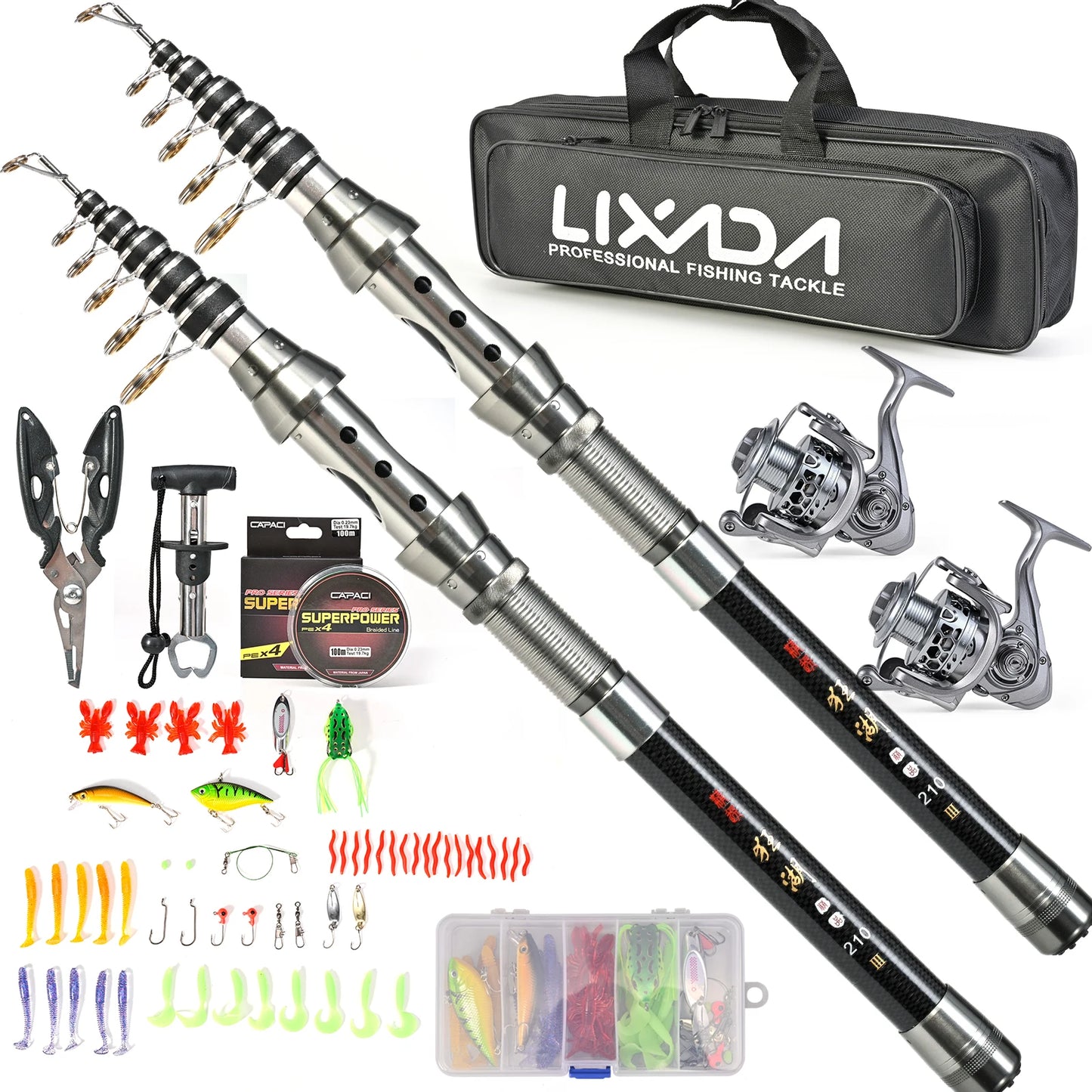 Fishing Pole Reel Combos Telescopic Fishing Rod Kit with Fishing Pliers and Fish Lip Grip Tool