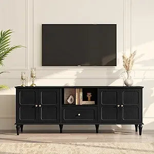 67'' Mid-Century Modern TV Stand with Storage Drawer and Doors, Long TV Stand with Adjustable Shelves for 75 Inch TV for Living