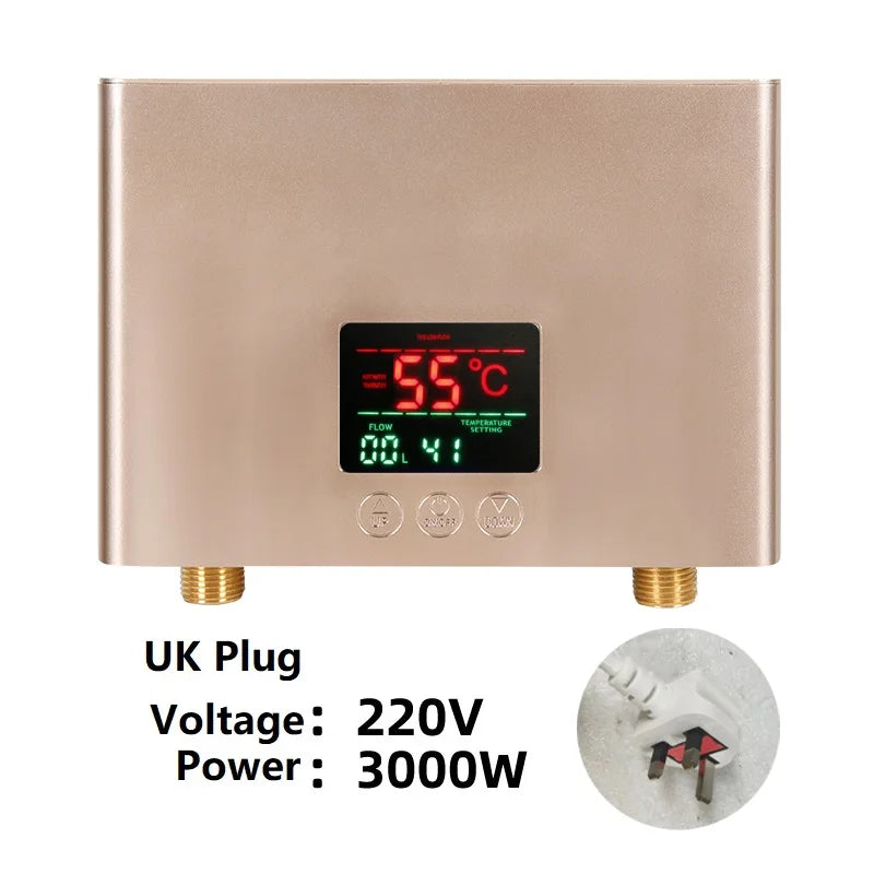 110V/220V Instant Water Heater Bathroom Kitchen Wall Mounted Electric Water Heater LCD Temperature Display with Remote Control