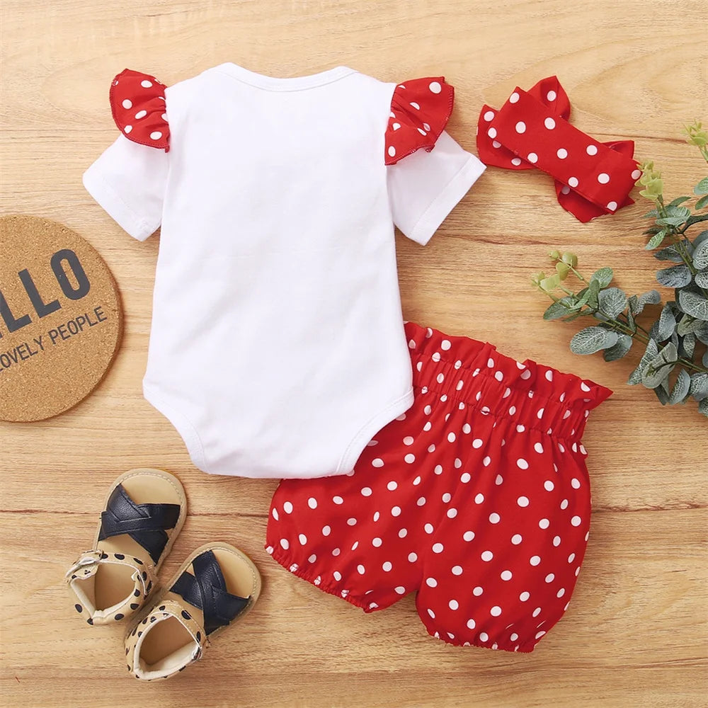 Newborn Baby Girl Daily Clothes Set Love Wave Point Short Sleeve Top+Shorts+Headband Summer Lovely 3PCS Outfit for 0-18 Months