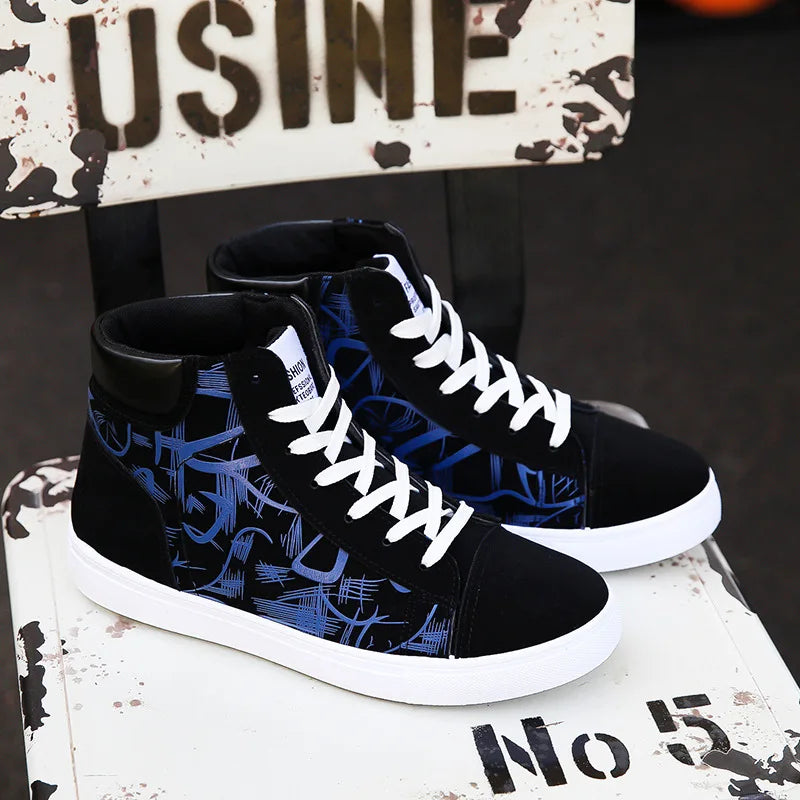 Spring and Autumn Fashion High Top Flat Bottom Black Vulcanized Men's Shoes Student Canvas Trend Winter Youth Board Shoes