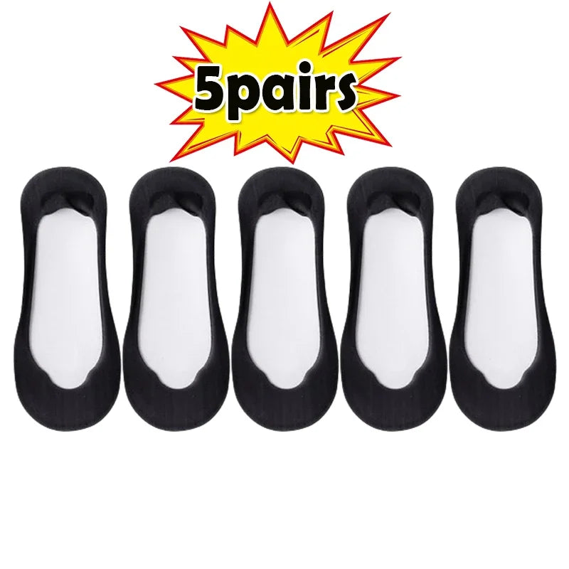 3/5/10Pairs Summer Thin Socks Women's Ankle Short No-Show Set Foot Cotton Female Invisible White Low Cut Non-Slip Boat Sock