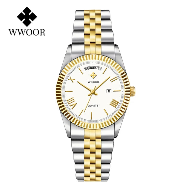 WWOOR Luxury Watches Gift For Men Waterproof Stainless Steel Date Clock New Men Quartz Wristwatches Male Watch Relogio Masculino